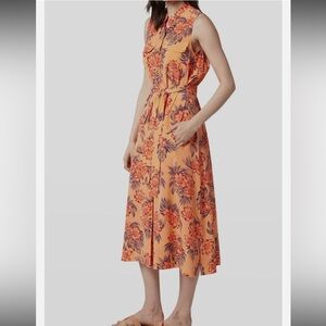 Equipment Women Orange Silk Floral Illumina Belted Waist Shirt Dress